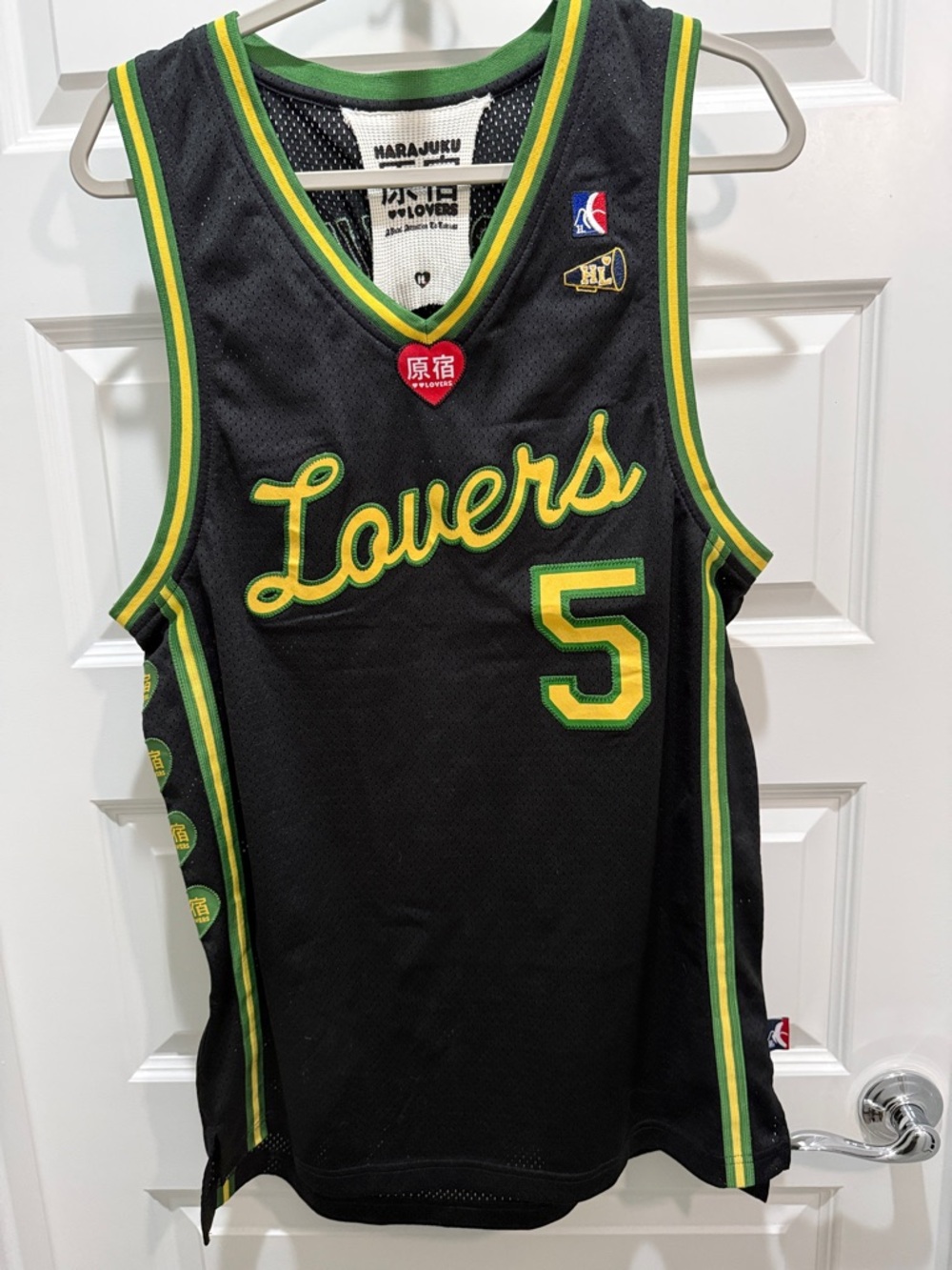 Rare Harajuku Lovers Black Jersey with Green & Yellow Trim. Gwen Stefani.